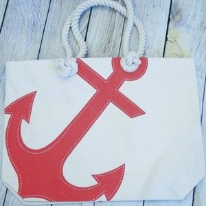 Canvas Tote With Blood Orange Anchor And Rope Handles
